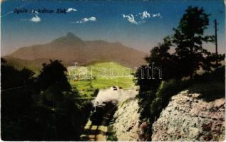 Ogulin, sa brdinam Klek / híd, gőzmozdony / bridge, locmotive (EB)