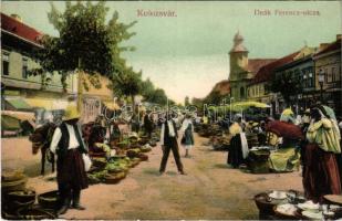 Kolozsvár, Cluj; Deák Ferenc utca, Marcinkiewicz, Ajtai Albert könyvnyomdája, Haas Ármin üzlete, piac, árusok. Divald Bp. 1906. - 1156. (fl)