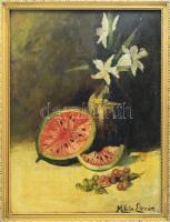 Mikita Elemér (XX. sz. első fele): Csendélet dinnyévek. Olaj, karton. Jelzett. Fakeretben. 39x29,5 cm