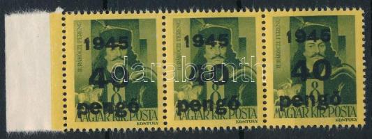 1945 Kisegítő 40P/8f hármascsík részleges gépszínátnyomattal