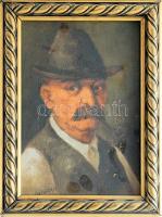 Mesterházy Dénes (1900-1949 körül): Pipázó. Olaj, karton. Jelzett. Apró felületi sérülésekkel. Dekoratív, kissé sérült fakeretben. 32×22 cm