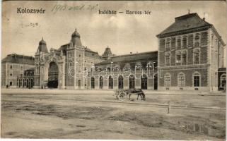 Kolozsvár, Cluj; Indóház, vasútállomás, Baross tér / square, railway station (EK)