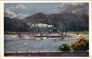 Orsova, I. Ferenc József termesgőzös, oldalkerekes gőzhajó. MFTR Művészlevelezőlap 6314-14., Klösz műintézet (Budapest) / "I. Ferenc József" Hungarian sidewheeler passenger steamer (EK)