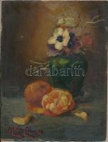 Mikita Elemér (XX. sz. első fele): Csendélet. Olaj, karton. Jelzett. Szélén kissé sérült. 27x21 cm