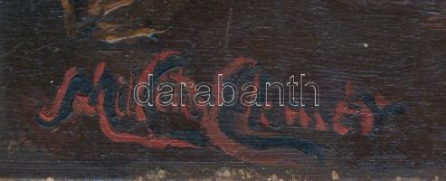 Mikita Elemér (XX. sz. első fele): Csendélet palackkal. Olaj, karton. Jelzett. Szélén kissé sérült. ...