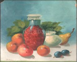 Mikita Elemér (XX. sz. első fele): Csendélet üveggel. Olaj, karton. Jelzett. Sérült. 30,5x37 cm