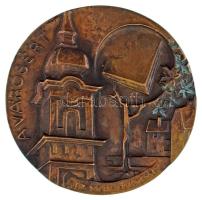 1970 k. "Nagykőrös / A városért" kétoldalas, öntött bronz emlékérem, hátoldalán gravírozással (97mm) T:AU, szép patina
