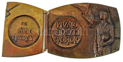 1988. "Kiváló Ifjúsági Sportoló - Úszás - Az ÁISH Elnökétől" egyoldalas, kihajtható bronz plakett névre szóló gravírozással. Szign.: Várhelyi György (83x112mm, kinyitva 83x170mm) T:AU