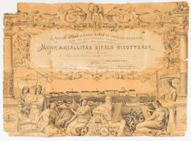 1877, Veszprém, A magyar iparos-ifjusági képző- és segélyző-egyletek oklevele Veszprém város látképével, sérült, hiányos, 39x52 cm