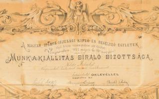 1877, Veszprém, A magyar iparos-ifjusági képző- és segélyző-egyletek oklevele Veszprém város látképé...