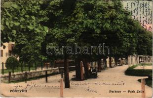 1908 Pöstyén, Pistyan, Piestany; Parksor. Kohn Bernát kiadása / Parkzeile / promenade, park (EB)