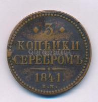 Orosz Birodalom 1841EM 3k Serebrom Cu "I. Miklós" T:VF, peremhiba Russian Empire 1841EM 3 Kopecks Serebrom Cu "Nicholas I" C:VF, edge error Krause C#146.1