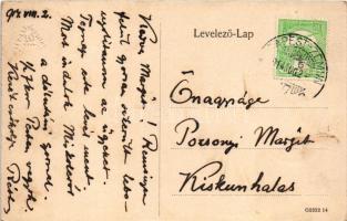 1914 Miskolc, Erzsébet tér, Kossuth szobor. Vasúti Levelezőlapárusítás + "BUDAPEST - ZEMUN 17&q...