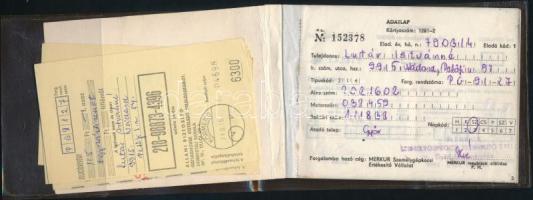 1979 Skoda-típusú személygépkocsi jótállási jegye, benne Merkúr befizetési csekkek