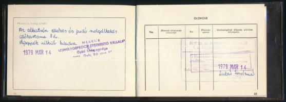 1979 Skoda-típusú személygépkocsi jótállási jegye, benne Merkúr befizetési csekkek