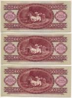 1949. 100Ft (3x) sorszámkövetők "B 897 056604 - B 897 056606" T:AU kissé hullámos papír / ...