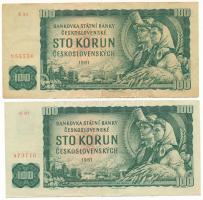 Csehszlovákia 1961(1990) 100K (2x: "G" + "X") T:F, egyik szép papír Czechoslovakia 1961(1990) 100 Korun (2x: "G" + "X") C:F, one of them fine paper Krause P#91c