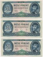 1965. 20Ft (3x) sorszámkövetők "C 253 087643 - C 253 087645" T:UNC,AU Hungary 1965. 20Ft (3x) consecutive serials "C 253 087643 - C 253 087645" C:UNC,AU Adamo F14