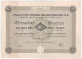 1927 Budapest "Magyar Tisztviselők Takarékpénztára Részvénytársaság" részvénye 10P-ről, szárazpecséttel T:F