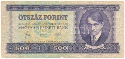 1980. 500Ft "E 464 070564" T:VG, hajtás mentén szakadás, lyuk Adamo F42