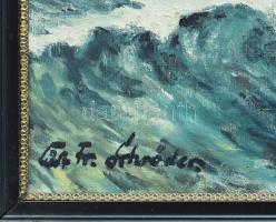 Schröder jelzéssel: Vitorlások. Olaj, vászon. Sérült. Dekoratív, kissé sérült fakeretben. 50×60 cm