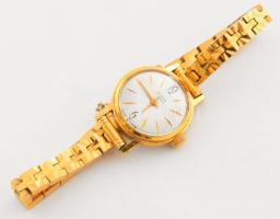 Slava 17 köves aranyozott női karóra, mechanikus, karcokkal, működik, d: 2 cm