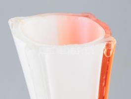 Kétszínű színezett üveg váza, kis pattogzással, m: 20 cm