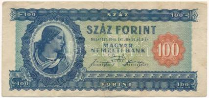 1946. 100Ft "B 063 051735" T:F Hungary 1946. 100 Forint "B 063 051735" C:F Adamo F26, Krause P#160