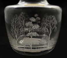 Kézzel készült tájkép jelenetes váza, hibátlan, m: 12,5 cm