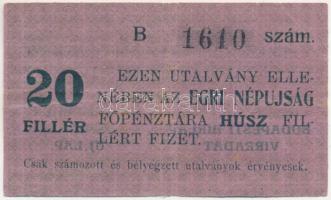 1920 k. Eger "Egri Népújság" utalványa 20f-ről, lila színváltozat, "B 1610" T:F Adamo EGE-5.1.1