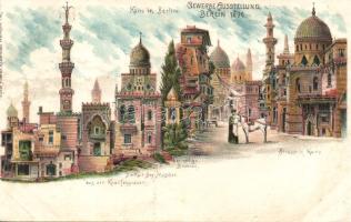 Berlin 1896 Trade Exhibtion - Cairo buildings litho (wet damage)