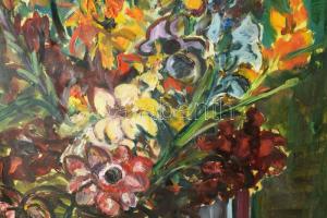 Joanovits István (1912-1995): Kardvirágok. Olaj, karton. Jelzett. Hátoldalán Képcsarnok Vállalat cím...