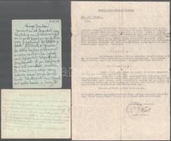 1945 Népbírósági ítélet, végzés + 2 db tábori postai levelezőlap
