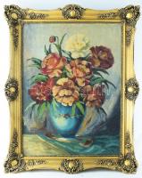 Olvashatatlan jelzéssel, 1920-40 kjörül: Virágok. Olaj, vászon. Dekoratív fakeretben. 80×60 cm