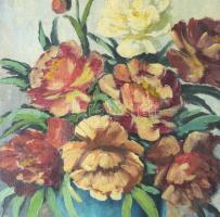 Olvashatatlan jelzéssel, 1920-40 kjörül: Virágok. Olaj, vászon. Dekoratív fakeretben. 80×60 cm