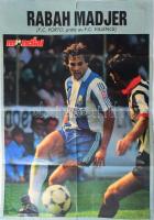 cca 1986 Rocheteau/Madjer Mondial, labdarúgó világbajnokság futballista plakát, hajtás mentén szakad...