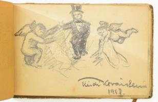 Kézdi-Kovács Elemér (1898-1976): Vázlatfüzet össz. 9 db rajzzal. Szén, papír, jelzett a a borítón és az egyik rajzon. Kissé laza korabeli félvászon kötésben. 12,5×20 cm