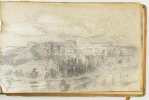 Kézdi-Kovács Elemér (1898-1976): Vázlatfüzet össz. 9 db rajzzal. Szén, papír, jelzett a a borítón és...