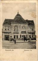 1915 Kamianka-Buzka, Kamionka Strumilowa, Kamianka Strumilova; Józef Gruszecki's shop, town hall + "Tábori postahivatal 105" + "K.U.K. FELDHAUBITZBATTERIE" (ázott sarok / wet corner)