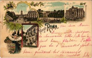 1899 Roma, Rome; Capitol, Pincio, Fontana di Trevi / Capitolium, Pincian Hill, Trevi fountain. Carlo Künzli Art Nouveau, floral, litho (EK)
