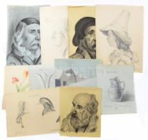 Frank Gyula (XX. sz. eleje): 10 db tanulmányrajz, 1910 körül. Klf. technikák, papír, jelzett, részben kissé sérült, 40x30 cm körüli méretekben