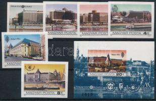 1984 Duna-parti szállodák Budapesten vágott sor és blokk (8Ft kis betapadás / gum disturbance)