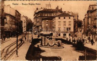 1927 Fiume, Rijeka; Piazza Regina Elena. Ed. Francesco Slocovich / tér, villamos, üzletek / square, tram, shops (EK)
