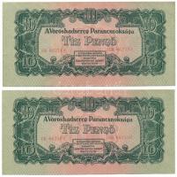 1944. 10P "A Vöröshadsereg Parancsnoksága" (2x) közeli sorszámok "CB 862188 + CB 862197" T:VF Adamo P44