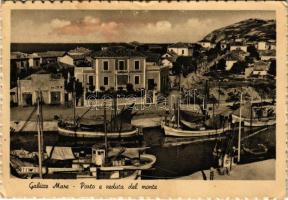 1949 Gabicce Mare, Porto e veduta del monte, Pensione Giuseppina. Ed. G. Berti / port, ships, hotel (fl)