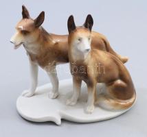 Német kutyapár figura, jelzett, hibátlan, m: 13,5 cm