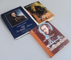 3 db gróf Széchenyi Istvánnal kapcsolatos könyv: Vass Sándor, vitéz: A legnagyobb magyar. Gróf Széchenyi István regényes életrajza. (Bp., 1942), Pantheon. Kiadói félvászon-kötés, kissé sérült borítóval és gerinccel. + Széchenyi István: Napló. Bp., 1978, Gondolat. Kiadói egészvászon-kötés, kiadói papír védőborítóban. + Csorba László: Széchenyi István. Bp., 1991, Officina Nova. Kiadói egészvászon-kötés, kiadói papír védőborítóban.