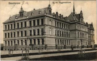 1914 Beszterce, Bistritz, Bistrita; Új evangélikus főgimnázium. Bartha Mária kiadása / Lutheran high school (gyűrődés / crease)