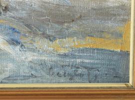 Metykó Gyula (1907-1992): Utcarészlet. Olaj, karton. Jelezve jobbra lent. Dekoratív, kissé kopott fa...