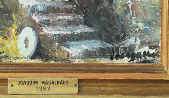 Olvashatatlan jelzéssel (Joaquim Magalhaes?): Szélmalom. Olaj, vászon. Dekoratív, kissé sérült faker...